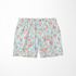 Patrón floral coral y gris sobre rayas azul cielo, flores delicadas con hojas decorativas sutex swimtrunks