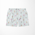 Patrón de rayas verticales gris con pequeños motivos florales en rosado, naranja y verde agua dispersos sutex swimtrunks