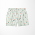 Patrón de rayas verdes con flores coral y hojas dispersas sobre fondo crema sutex swimtrunks