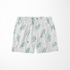 Patrón floral azul con ramas delicadas sobre fondo de rayas blancas y grises, estilo botánico sutex swimtrunks