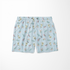 Patrón floral con líneas verticales en tonos azules, flores rosadas y amarillas sobre fondo rayado sutex swimtrunks