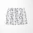 Patrón estampado floral con flores y hojas sobre fondo blanco, diseño botánico delicado sutex swimtrunks