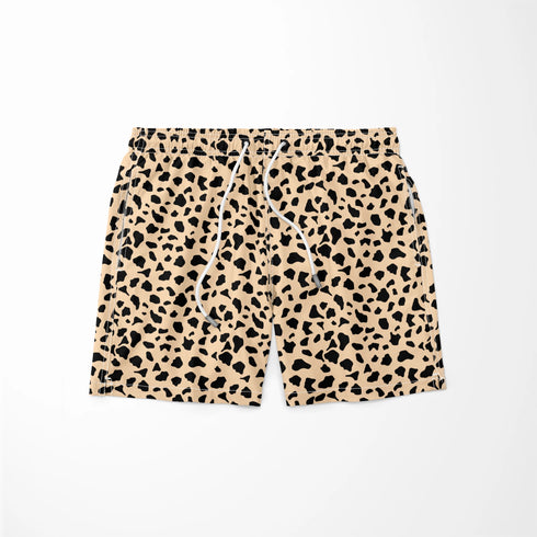Patrón de pepas irregulares negras sobre fondo beige estilo animal print sutex swimtrunks