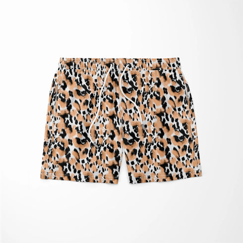 Estampado animal print en negro, café y blanco con manchas difuminadas estilo leopardo sutex swimtrunks