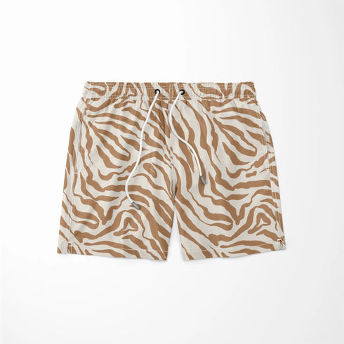 Estampado de rayas onduladas estilo cebra en café y crema sutex swimtrunks