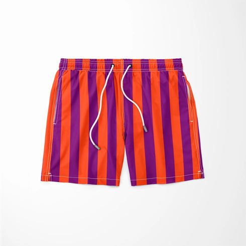 Rayas verticales alternadas en morado y naranja