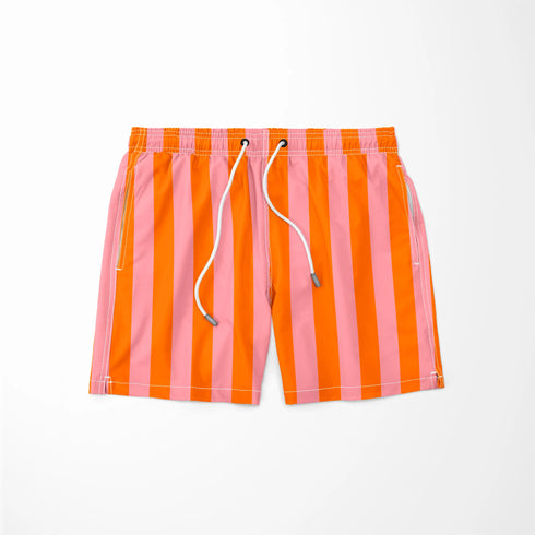 Franjas verticales en naranja y rosado sobre fondo claro