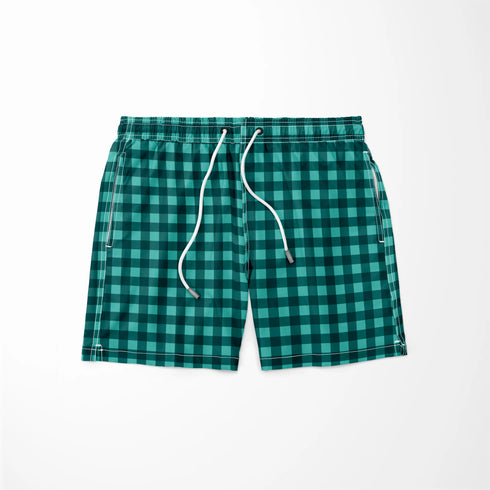 Patrón de cuadros en tonos verde agua, verde azulado y negro estilo minimalista