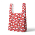 Patrón de gatos blancos dibujados a mano sobre fondo rojo con estrellas de mar azules y turquesa sutex tote mockup