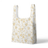 Patrón floral delicado con flores amarillas y hojas grises sobre rayas verticales en fondo crema sutex tote mockup