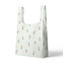 Patrón de rayas verdes con flores coral y hojas dispersas sobre fondo crema sutex tote mockup