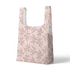 Patrón rosado con rayas verticales y estampado florales de ramas delicadas en gris sutex tote mockup
