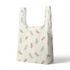 Patrón de rayas beige con flores rosadas y azules delicadas sobre fondo de líneas verticales sutex tote mockup