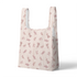 Patrón de rayas verticales en tonos rosado pálido y crema con delicados motivos florales de ramas y hojas sutex tote mockup