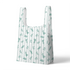 Patrón decorativo con rayas verticales y motivos florales de ramas verdes sobre fondo blanco sutex tote mockup