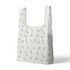 Patrón delicado de flores pequeñas en tonos rosado, amarillo y azul sobre fondo gris con rayas blancas sutex tote mockup
