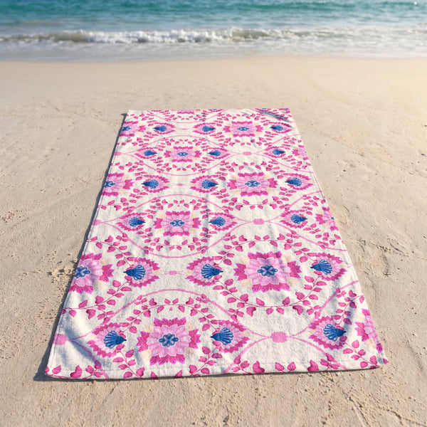 Floral Arabesco Folclórico Rosado Toalla Viajera