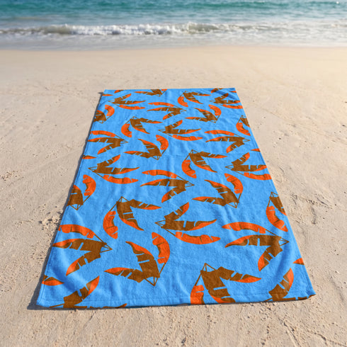 Hojas de Palmera Naranja con Azul Toalla Viajera