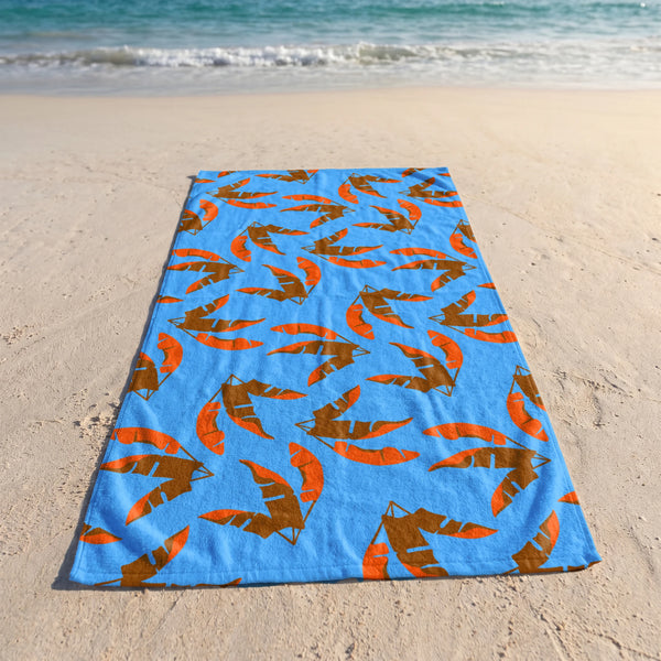 Hojas de Palmera Naranja con Azul Toalla Viajera