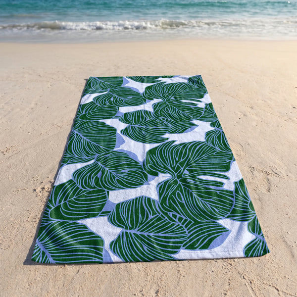 Monstera Verde Selva Azul Toalla Viajera
