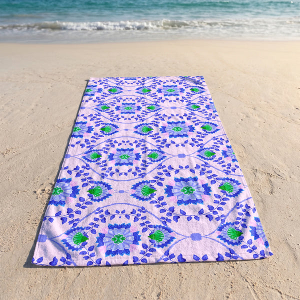 Floral Arabesco Folclórico Azul Toalla Viajera