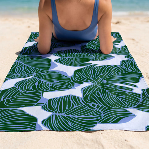 Monstera Verde Selva Azul Toalla Viajera