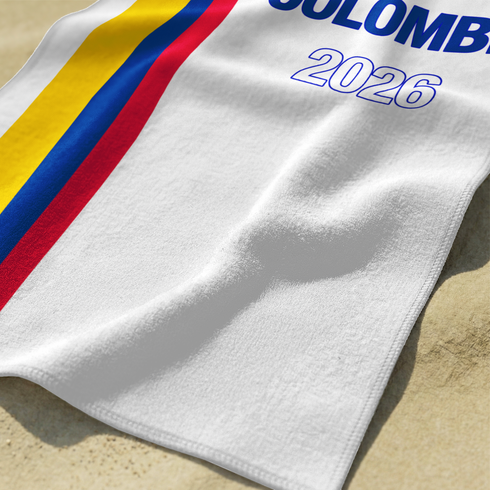 Bandera de Colombia 2026 con franjas amarillo, azul y rojo sobre fondo blanco sutex towel closeup