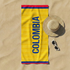Bandera amarilla con texto azul "COLOMBIA" invertido, bordes rojos laterales sutex towel fullview