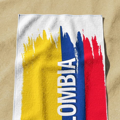 Bandera de Colombia con texto invertido "COLOMBIA" en azul sobre franjas rojo, azul y amarillo sutex towel medium