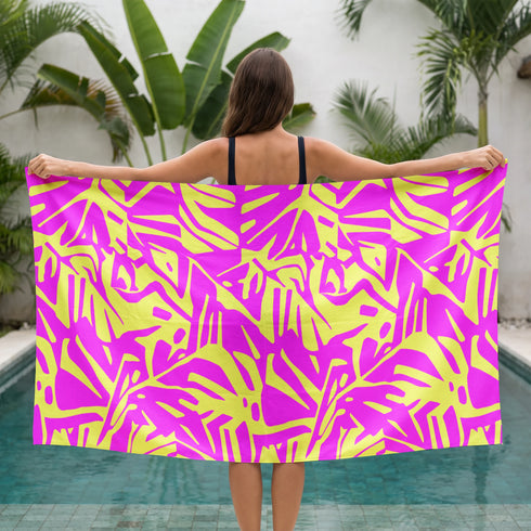 Formas de Hojas Fucsia y Amarilla Toalla Viajera