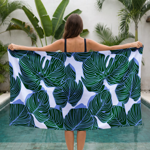 Monstera Verde Selva Azul Toalla Viajera