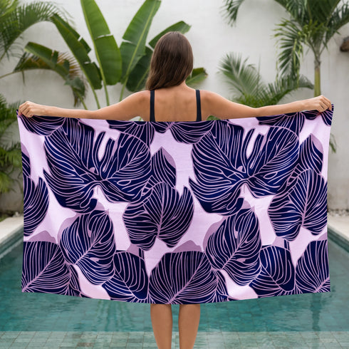 Monstera Azul Marino Lila Toalla Viajera