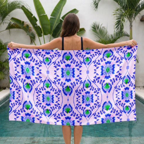 Floral Arabesco Folclórico Azul Toalla Viajera