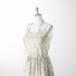 Patrón delicado de ramas verdes sobre rayas verticales beige y crema con estilo botánico suave sutex woven dress form mockup