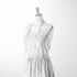 Patrón de rayas verticales gris con pequeños motivos florales en rosado, naranja y verde agua dispersos sutex woven dress form mockup