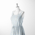 Patrón floral con líneas verticales en tonos azules, flores rosadas y amarillas sobre fondo rayado sutex woven dress form mockup