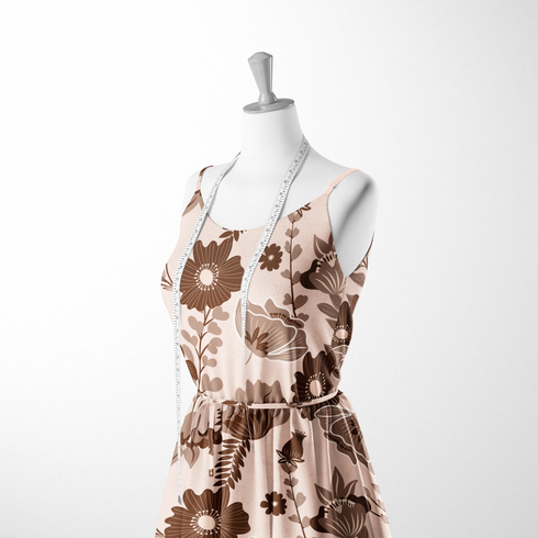Flores Vintage Marrones sobre Beige Tela