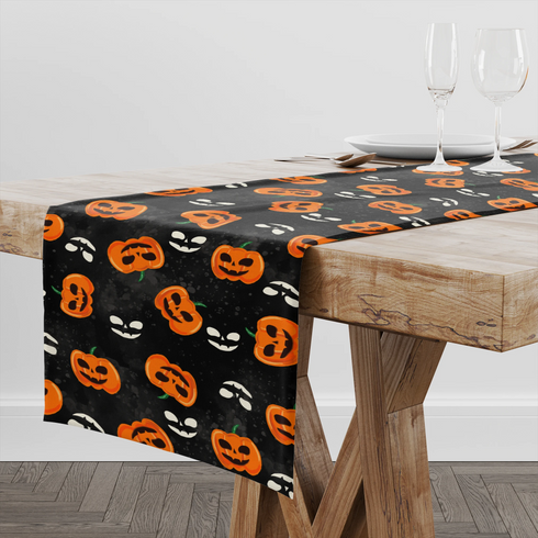 Calabazas y Fantasmas Halloween Negro Tela