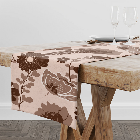Flores Vintage Marrones sobre Beige Tela