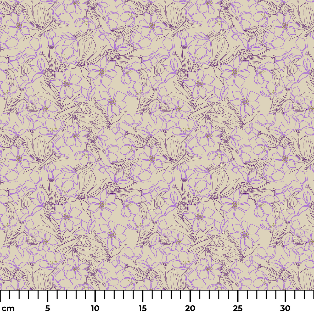 Flores Ilustradas Lineales Púrpura en Fondo Beige | Tela por metro – Sutex