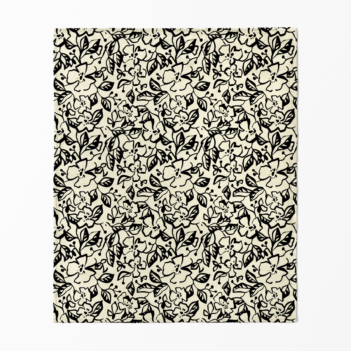 Flores Ilustradas Negras con Fondo Beige | Cobija de Sutex Colombia