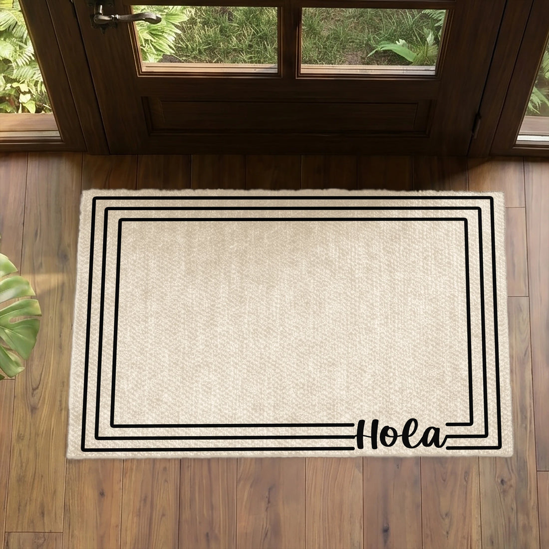 Marco rectangular triple con línea continua negra y texto "Hola" en la esquina inferior derecha