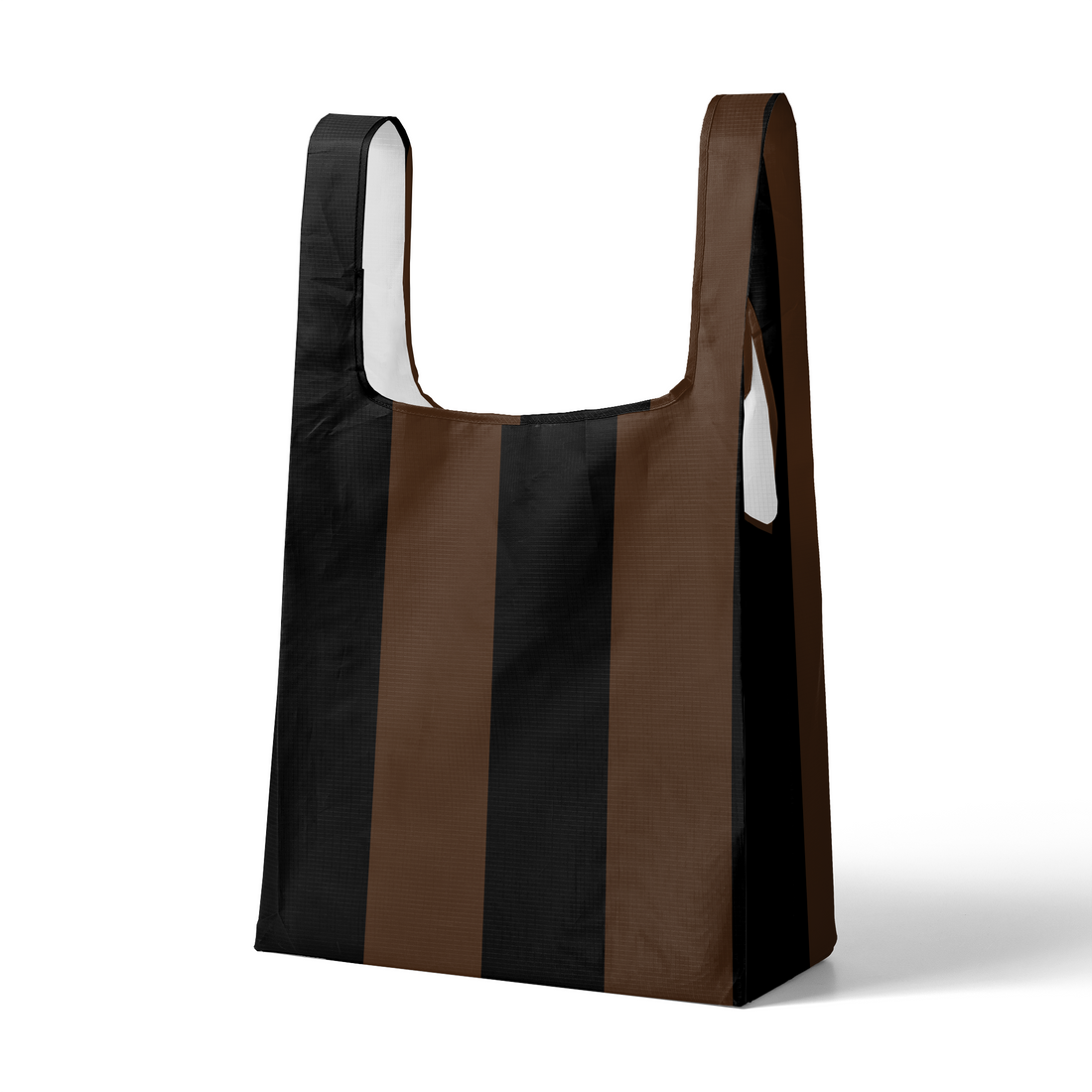 Patrón de rayas verticales alternando negro y café en diseño repetitivo sutex tote mockup