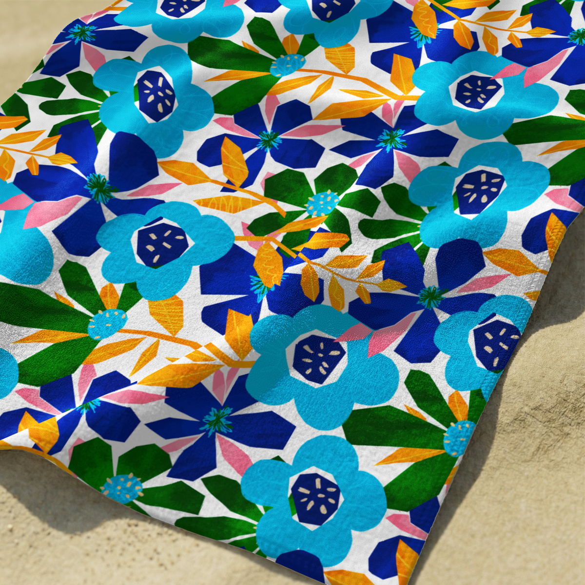 Flores Tropicales Azul Naranja | Toalla Viajera de Sutex Colombia